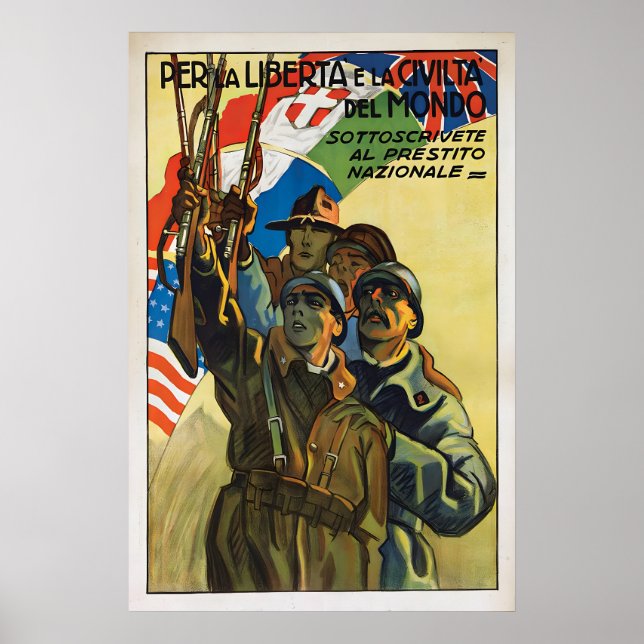 Italian WWII Propaganda Poster Allied Support Art (Devant)