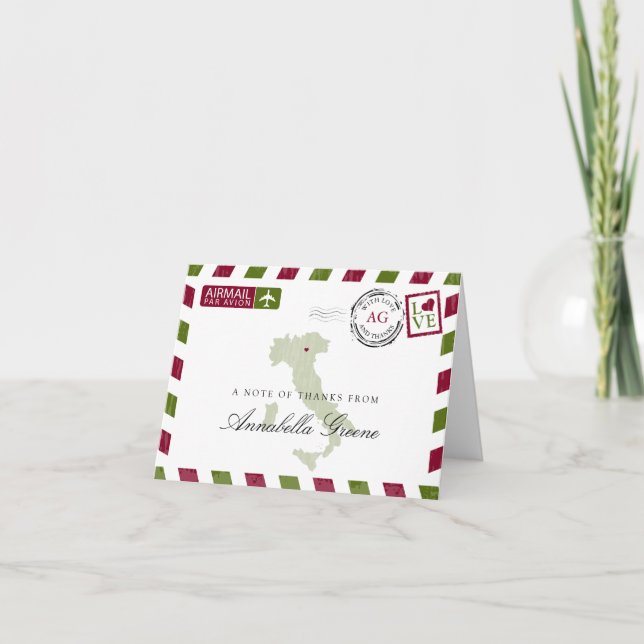 Italie Aerogramme Merci Vert et Rouge (Devant)