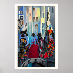 Italie, Carnaval à Venise Affiche de voyage vintag
