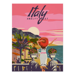 Italie, Dame en vacances, affiche de la côte de la