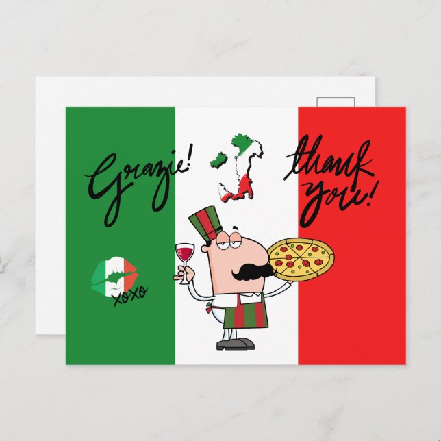 Italie Grazie Pizza Chef Wine Kiss XOXO Carte post (Devant / Derrière)