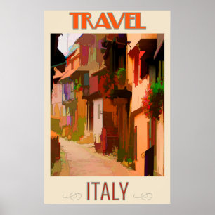 Italie Maisons colorées Poster Vintage voyage