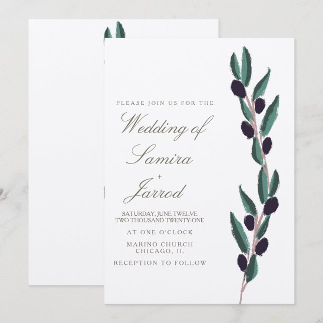 Italie tirée à la main Branche d'olivier Mariage K (Devant / Derrière)