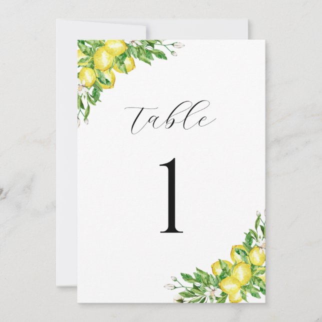 Italien Aquarelle Citrons Numéro de table Mariage (Devant)