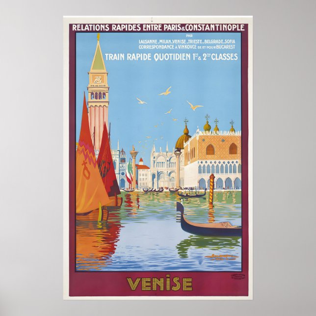 Italy Venice Vintage Travel Poster - Framed (Devant)
