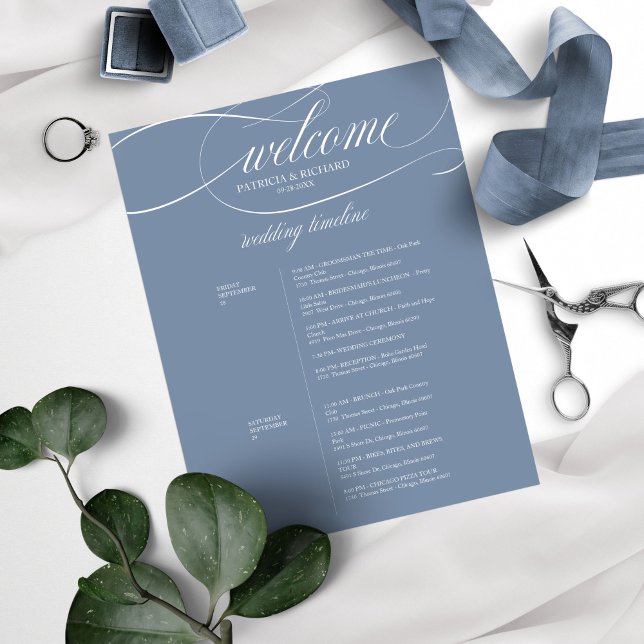 Itinéraire de mariage chic 2 jours bleu poussiéreu (Créateur téléchargé)