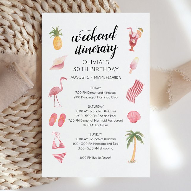 Itinéraire de week-end d'anniversaire à la plage a (Watercolor Beach Birthday Weekend Itinerary invitation)