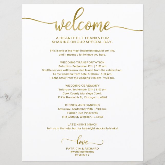 Itinéraire Mariage de calligraphie chic abordable (Devant)