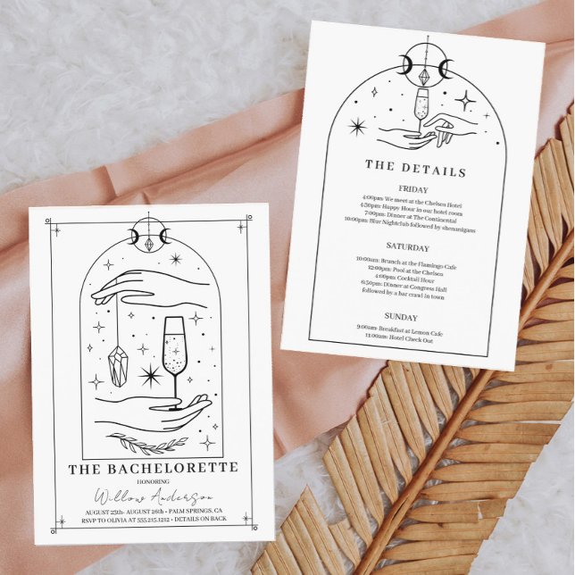 Itinéraire mystique de la Bachelorette de la carte (Mystical Tarot Card Bachelorette Party Invite and Itinerary )