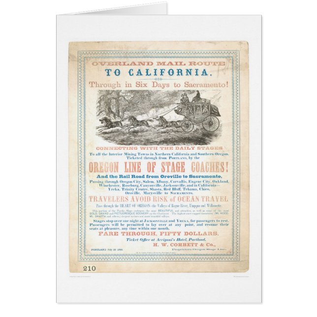 Itinéraire sur terre de courrier à CA 1866 (1257A) (Devant)