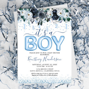 It's a Boy Blue Floral Baby Shower Invitation