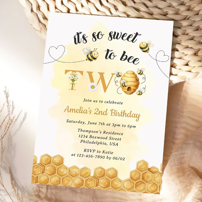 It's So Sweet To Bee 2nd Birthday Invitation (Créateur téléchargé)