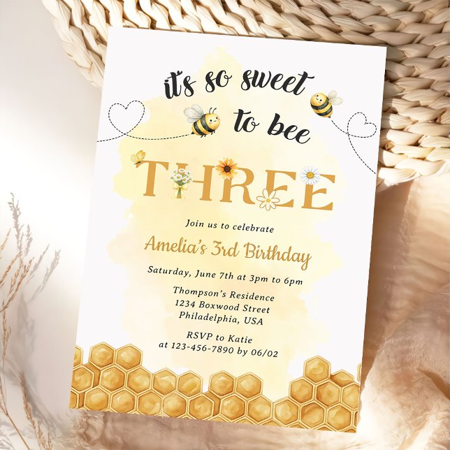 It's So Sweet To Bee 3rd Birthday Invitation (Créateur téléchargé)