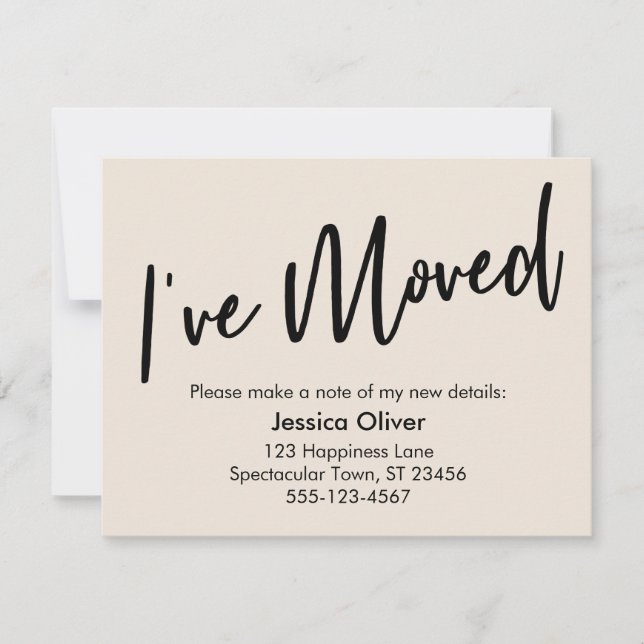 "I've Moved" Carte rose crème d'écriture moderne (Devant)
