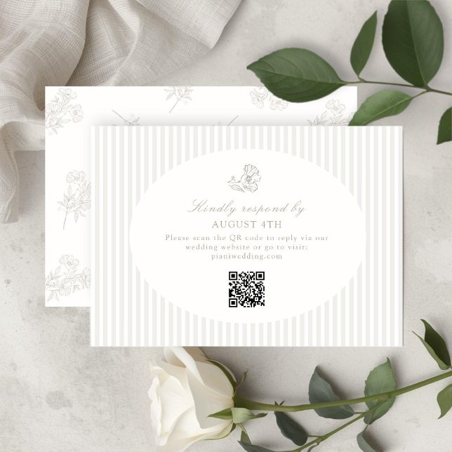 Ivoire Blanc & Sable | Réponse RSVP à rayures flor (Créateur téléchargé)