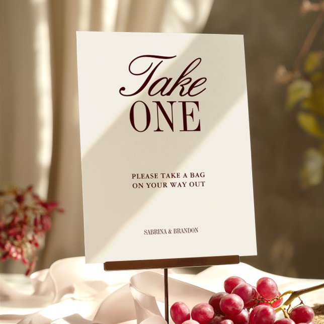 Ivoire & Bourgogne Prendre un mariage Faveur Signe (Ivory & Burgundy Take One Wedding Favor Sign)