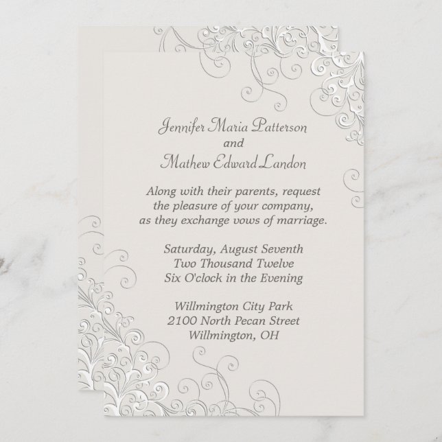 Ivoire chic et Faire-part de mariage classique bla (Devant / Derrière)