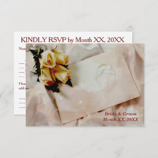 Ivoire élégant avec Roses Jaunes Mariage Carte RSV