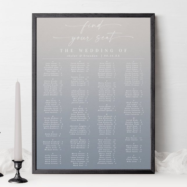 Ivoire et Bleu Mariage Alphabétique Tableau de siè (Créateur téléchargé)