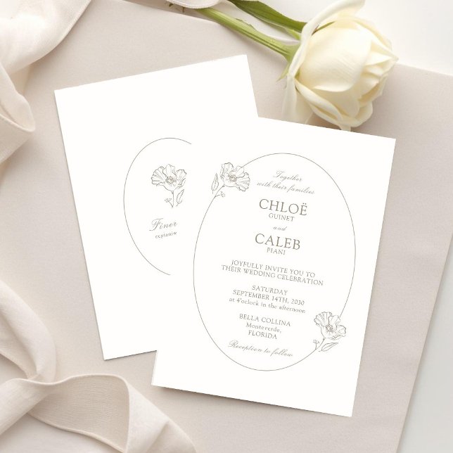 Ivoire | Faire-part de mariage botanique ovale chi (Créateur téléchargé)