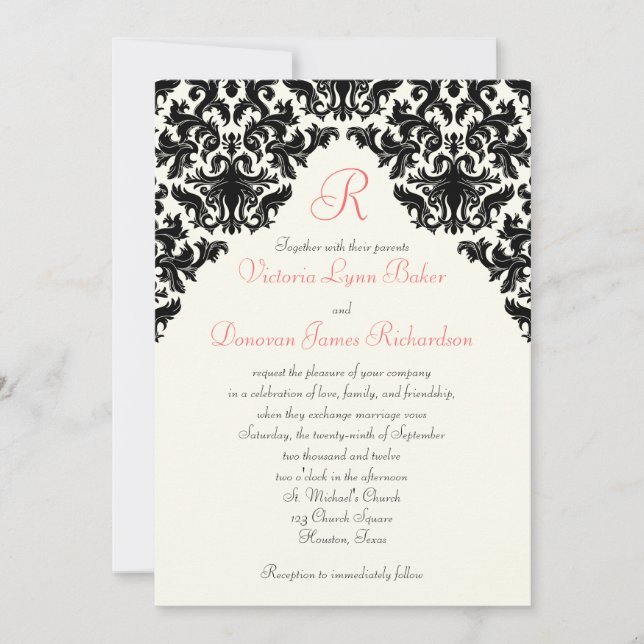Ivoire, noir, corail Damask Invitation monographie (Devant)