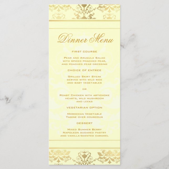 Ivoire & Or Damask Slim Dinner Menu (Devant)