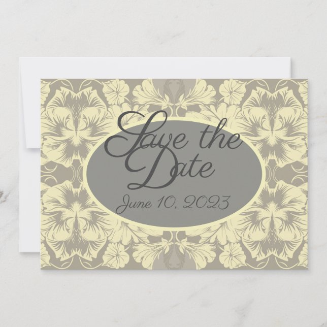 Ivory and Grey Floral Flat Save the Date Card (Devant)