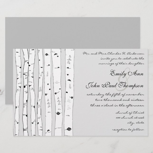 Ivory Birch Tree Wedding Invitations (Devant / Derrière)