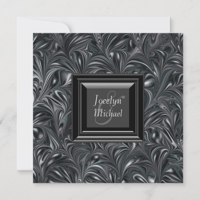 Ivory Black Blanc Marbré Mariage Invitations (Devant)