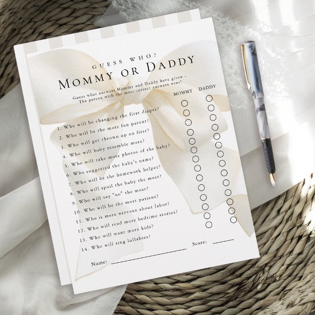 Ivory Bow Baby Shower Game Guess Who (Créateur téléchargé)