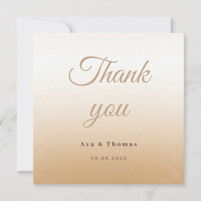Ivory Champagne Gradient Mariage Carte de remercie (Devant)