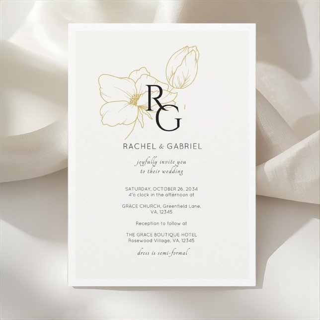 Ivory | Chic Floral Monogram Wedding Invitation (Créateur téléchargé)
