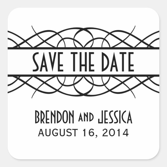 Ivory Deco Flourish Save the Date Stickers (Devant)