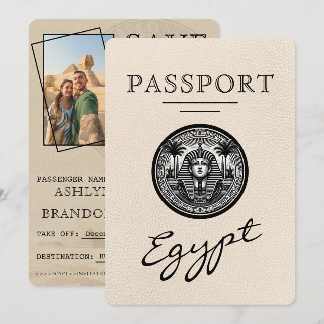 Ivory Egypt Passport Wedding Save the Date (Devant / Derrière)