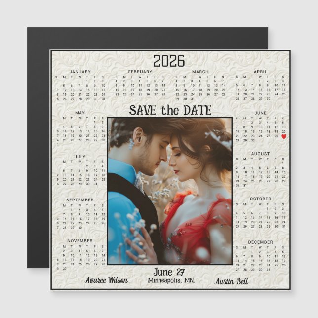 Ivory Embossed Save the Date Engaged Couple  (Devant / Derrière)