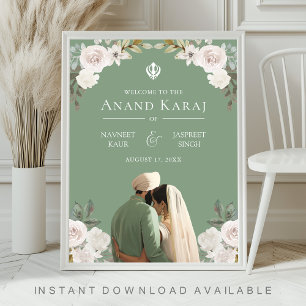 Ivory Floral Anand Karaj Sikh Affiche de bienvenue
