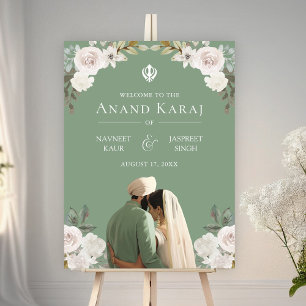 Ivory Floral Anand Karaj Sikh Affiche de bienvenue