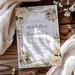 Ivory Floral Bouquet Élégant Mariage Invitation