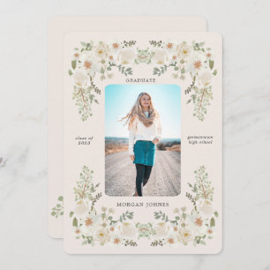 Ivory Floral Frontière photo Faire-part de graduat