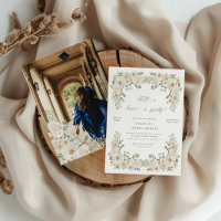 Ivory Floral Frontière Photo Invitation de la fête