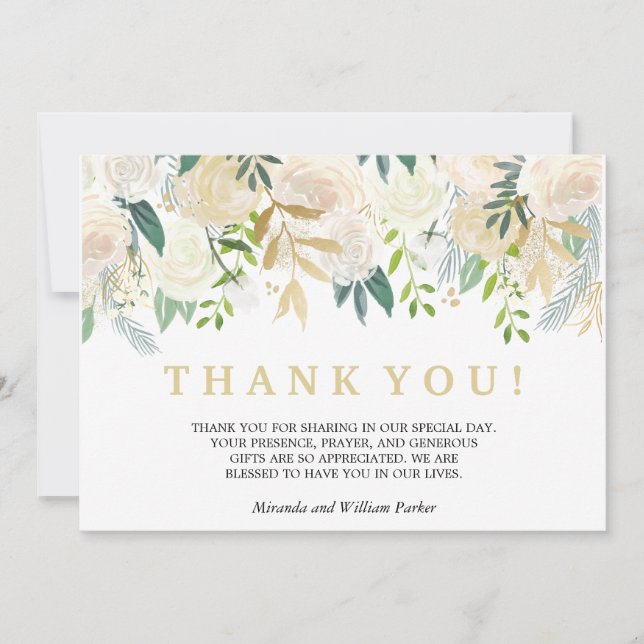 Ivory Floral Rose Merci mariage rose (Devant)