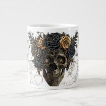 Ivory Floral Skull Mug | Elegant Gothic Halloween