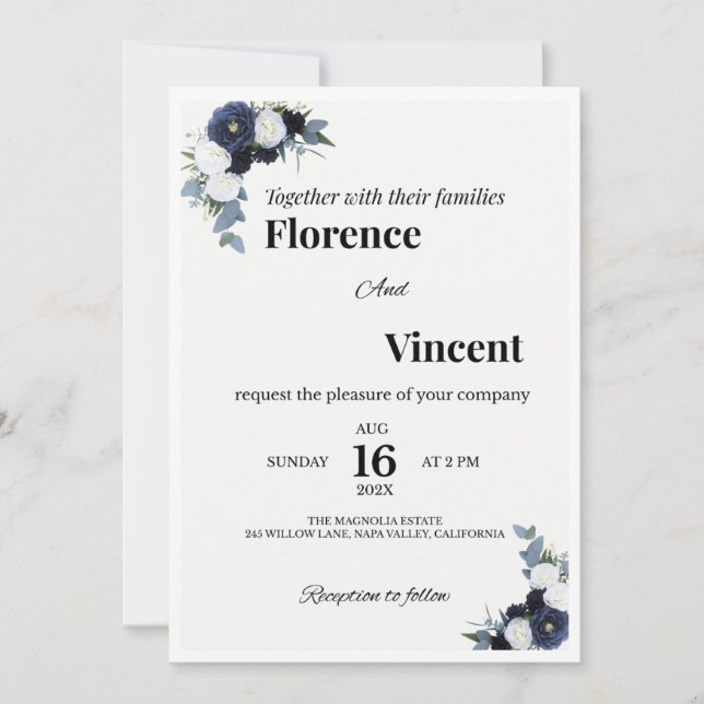 Ivory Floral Wedding Invitation (Devant)