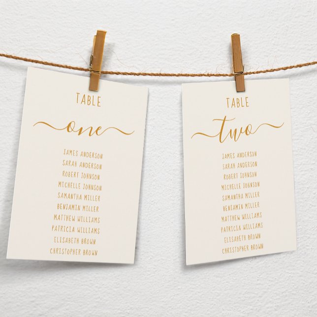 Ivory Gold Modern Script Simple Seating Chart Card (Créateur téléchargé)