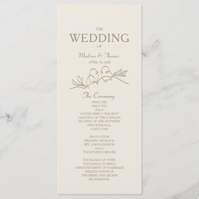 Ivory Gold Wedding Programme (Devant)