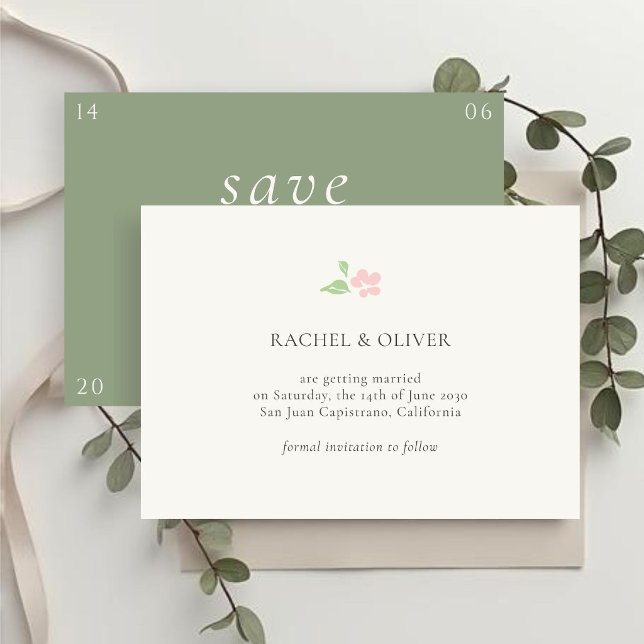 Ivory & Green | Floral Rose Wedding Save The Date (Créateur téléchargé)