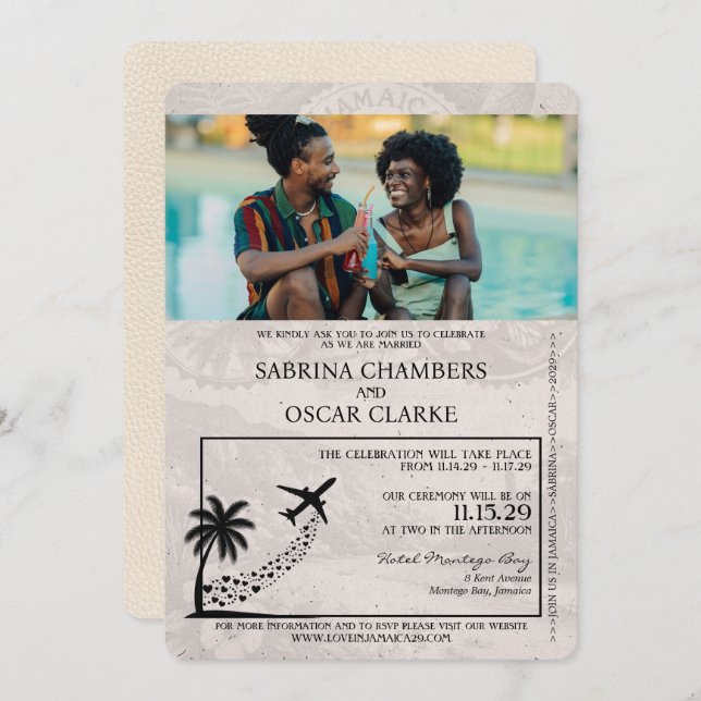 Ivory Jamaïque Passport Faire-part de mariage (Devant / Derrière)