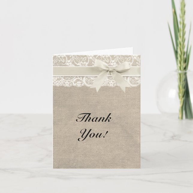 Ivory Lace Burlap Look Carte de remerciements (Devant)