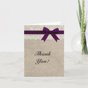 Ivory Lace Burlap Look Plum Carte de remerciements