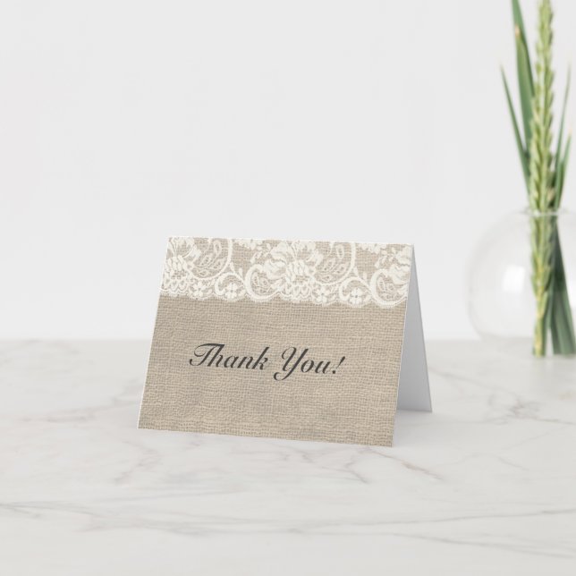 Ivory Lace & Burlap Rustique Mariage Carte de reme (Devant)